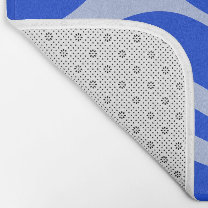 Retro Modern Liquid Swirl Abstract Pattern Square Royal Blue and Light Blue Bath Mat Gallery Image 2