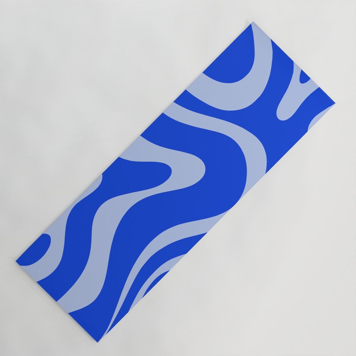 Retro Modern Liquid Swirl Abstract Pattern Square Royal Blue and Light Blue Yoga Mat Gallery Image 1