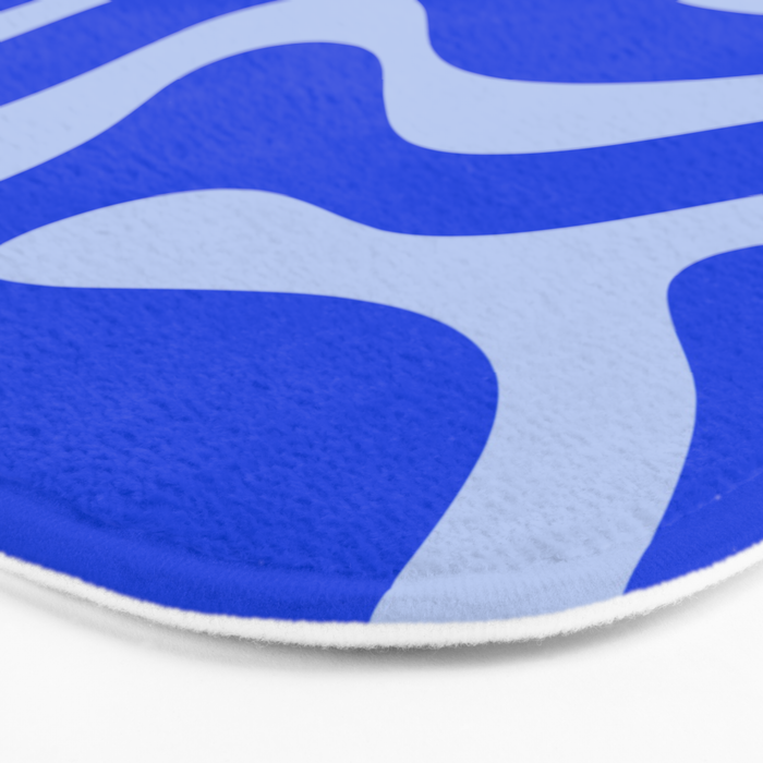 Retro Modern Liquid Swirl Abstract Pattern Square Royal Blue and Light Blue Bath Mat Gallery Image 3