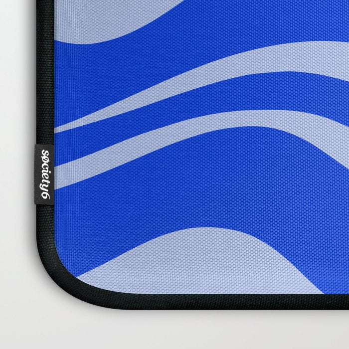 Retro Modern Liquid Swirl Abstract Pattern Square Royal Blue and Light Blue Laptop Sleeve Gallery Image 3