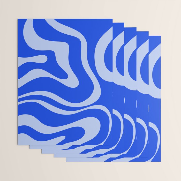 Retro Modern Liquid Swirl Abstract Pattern Square Royal Blue and Light Blue Wrapping Paper Gallery Image 3