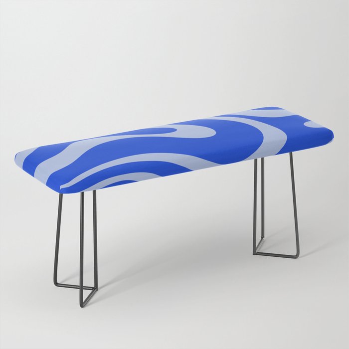Retro Modern Liquid Swirl Abstract Pattern Square Royal Blue and Light Blue Bench Gallery Image 1