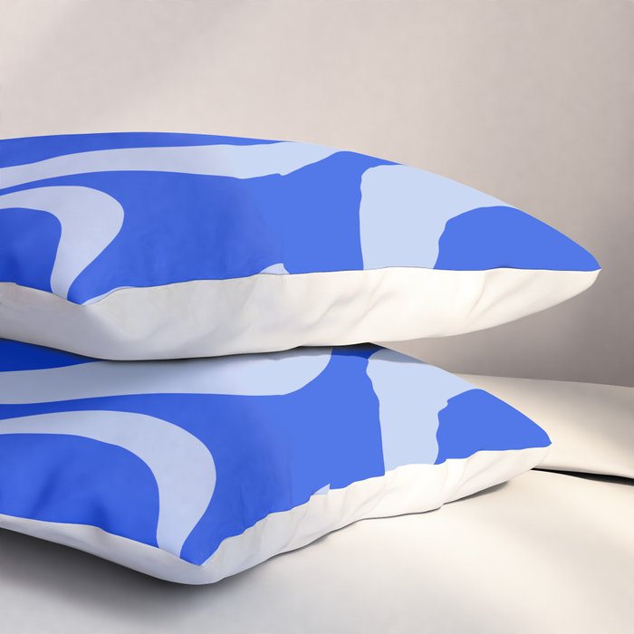 Retro Modern Liquid Swirl Abstract Pattern Square Royal Blue and Light Blue Pillow Sham Gallery Image 3