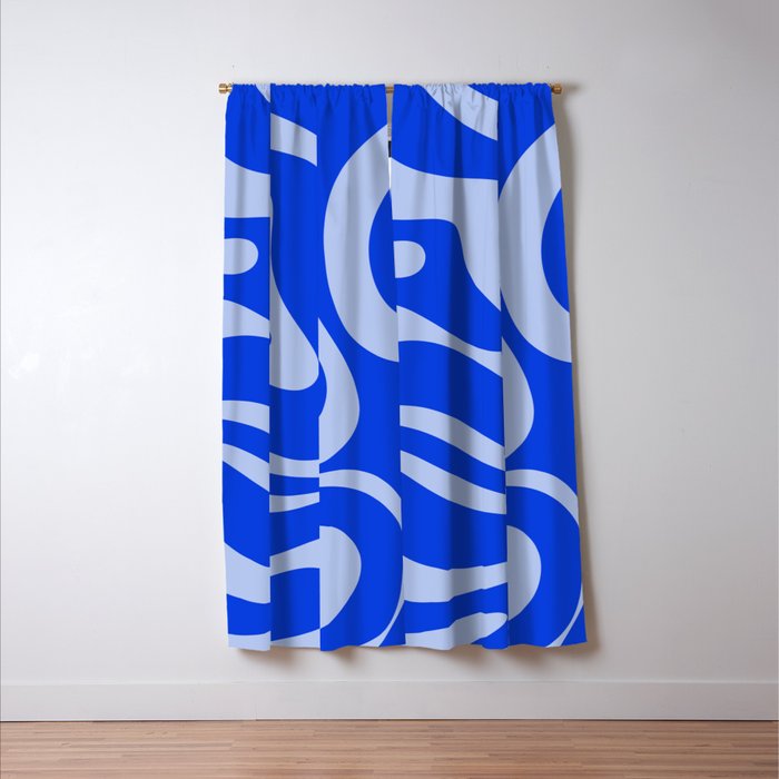 Retro Modern Liquid Swirl Abstract Pattern Square Royal Blue and Light Blue Window Curtain Gallery Image 3