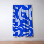 Retro Modern Liquid Swirl Abstract Pattern Square Royal Blue and Light Blue Window Curtain Gallery Image 3