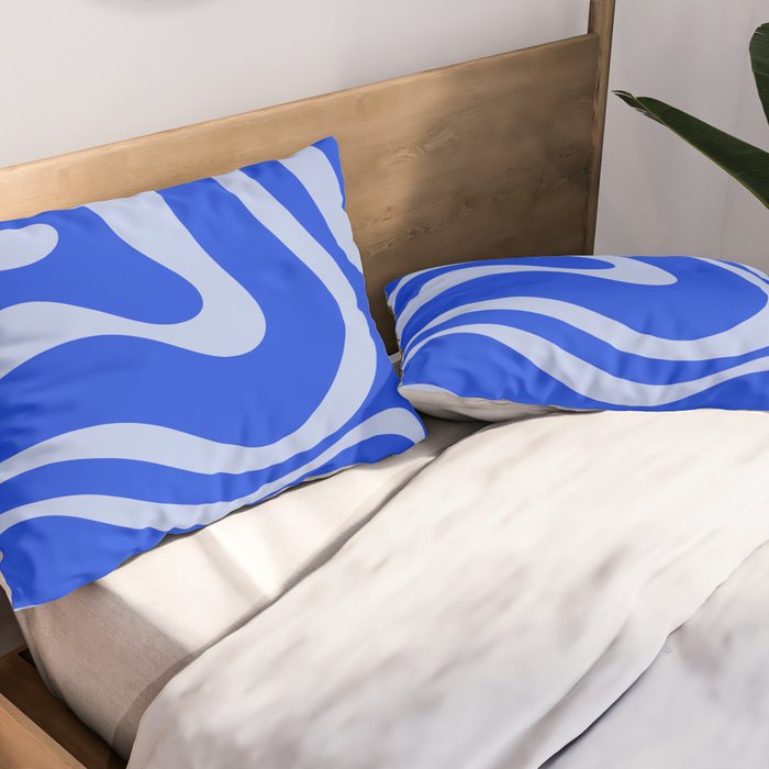 Retro Modern Liquid Swirl Abstract Pattern Square Royal Blue and Light Blue Pillow Sham Gallery Image 2