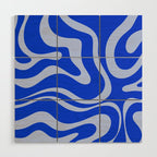 Retro Modern Liquid Swirl Abstract Pattern Square Royal Blue and Light Blue Wood Wall Art Gallery Image 1