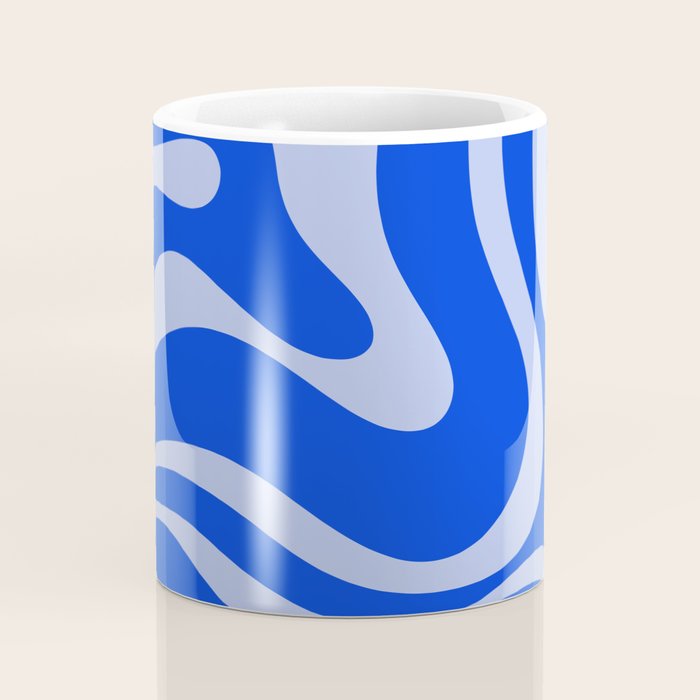 Retro Modern Liquid Swirl Abstract Pattern Square Royal Blue and Light Blue Coffee Mug Gallery Image 4