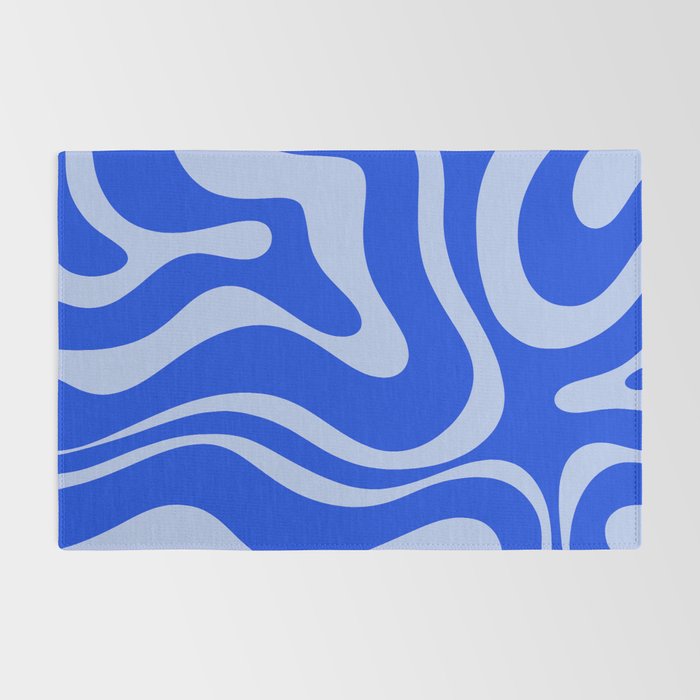 Retro Modern Liquid Swirl Abstract Pattern Square Royal Blue and Light Blue Rug Gallery Image 2