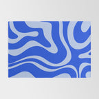 Retro Modern Liquid Swirl Abstract Pattern Square Royal Blue and Light Blue Rug Gallery Image 2
