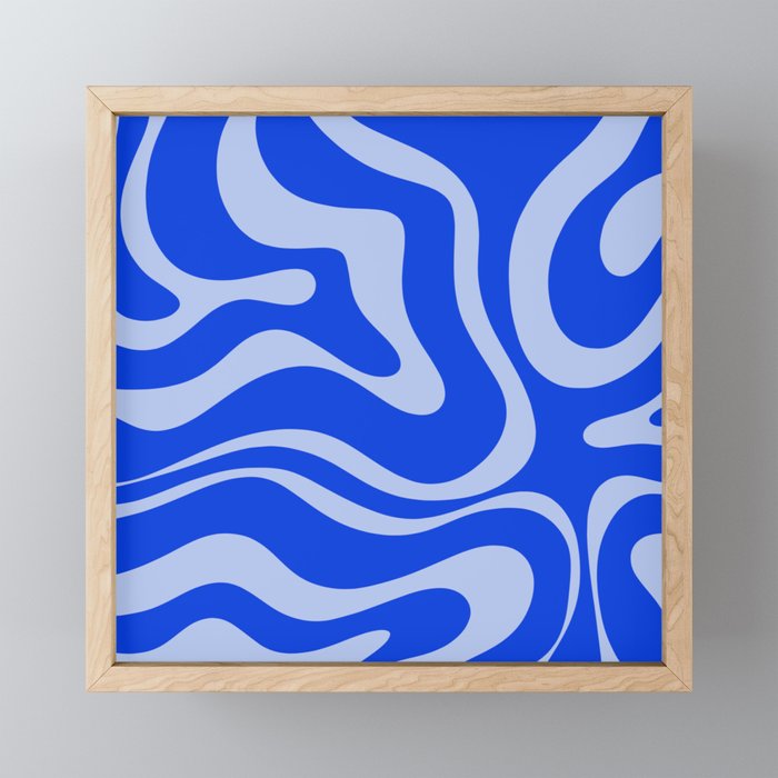 Retro Modern Liquid Swirl Abstract Pattern Square Royal Blue and Light Blue Mini Art Print Gallery Image 1