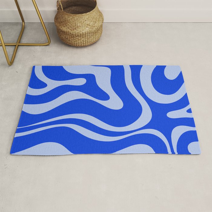 Retro Modern Liquid Swirl Abstract Pattern Square Royal Blue and Light Blue Rug Gallery Image 1