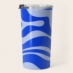 Retro Modern Liquid Swirl Abstract Pattern Square Royal Blue and Light Blue Travel Mug Gallery Image 3