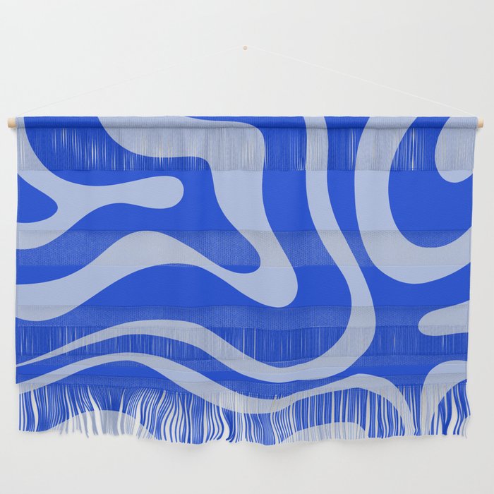 Retro Modern Liquid Swirl Abstract Pattern Square Royal Blue and Light Blue Wall Hanging Gallery Image 1