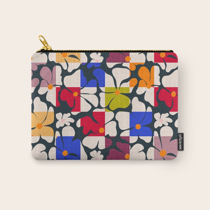 Bold Floral Geometric Art Print - Modern Retro Design in Vibrant Multicolor Carry All Pouch Gallery Image 1