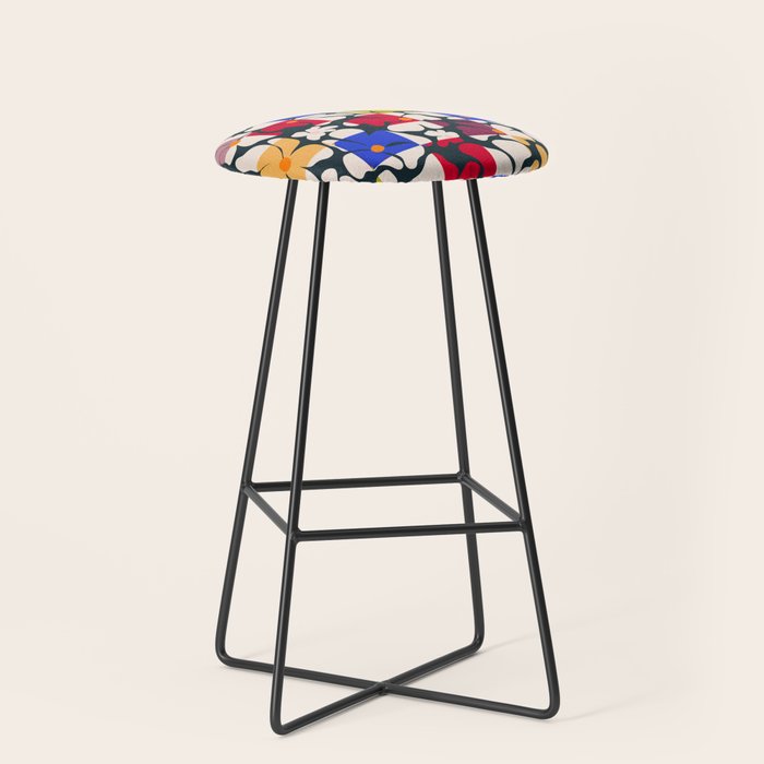 Bold Floral Geometric Art Print - Modern Retro Design in Vibrant Multicolor Stool Gallery Image 1