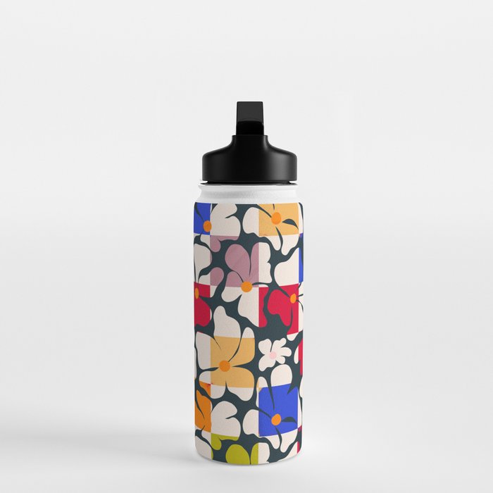 Bold Floral Geometric Art Print - Modern Retro Design in Vibrant Multicolor Water Bottle Gallery Image 3