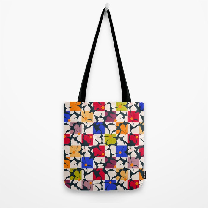 Bold Floral Geometric Art Print - Modern Retro Design in Vibrant Multicolor Tote Bag Gallery Image 2