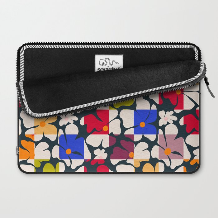 Bold Floral Geometric Art Print - Modern Retro Design in Vibrant Multicolor Laptop Sleeve Gallery Image 2