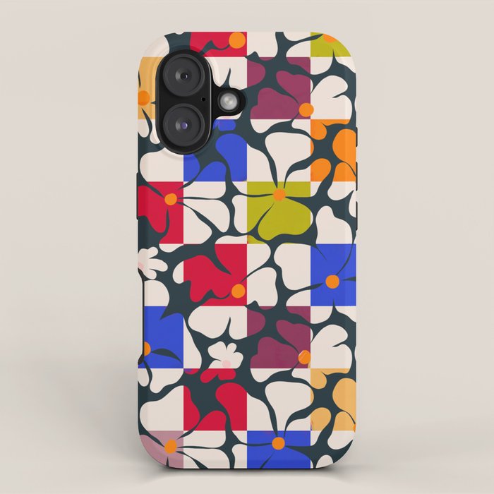 Bold Floral Geometric Art Print - Modern Retro Design in Vibrant Multicolor iPhone Case Gallery Image 1