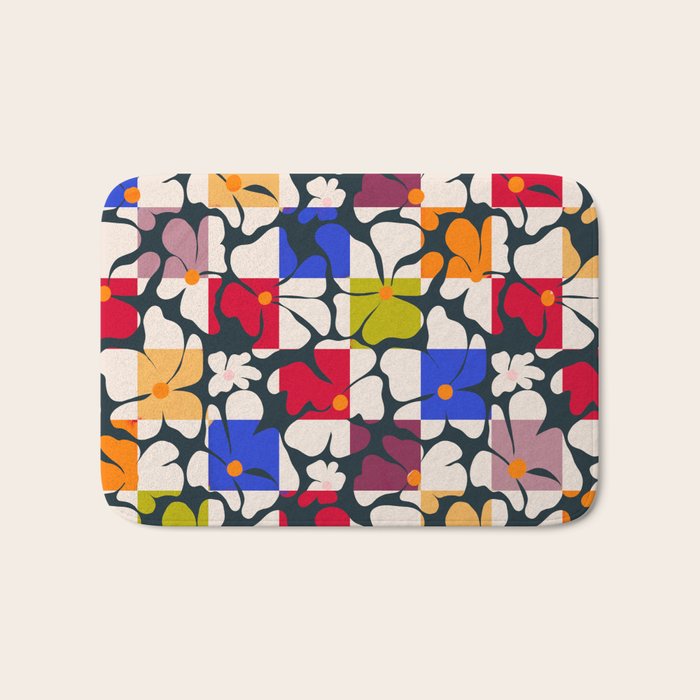 Bold Floral Geometric Art Print - Modern Retro Design in Vibrant Multicolor Bath Mat Gallery Image 1
