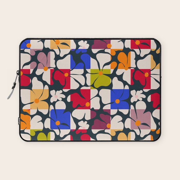 Bold Floral Geometric Art Print - Modern Retro Design in Vibrant Multicolor Laptop Sleeve Gallery Image 1