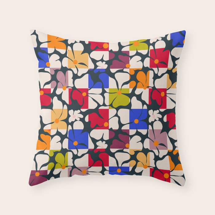 Bold Floral Geometric Art Print - Modern Retro Design in Vibrant Multicolor Throw Pillow Gallery Image 6