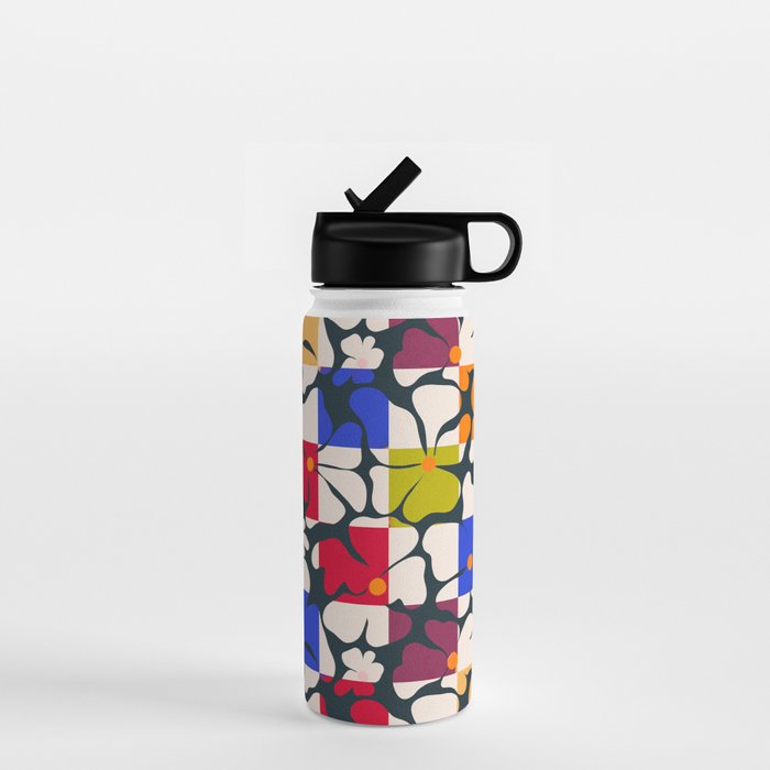 Bold Floral Geometric Art Print - Modern Retro Design in Vibrant Multicolor Water Bottle Gallery Image 1