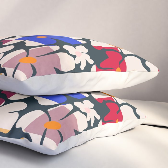Bold Floral Geometric Art Print - Modern Retro Design in Vibrant Multicolor Pillow Sham Gallery Image 3