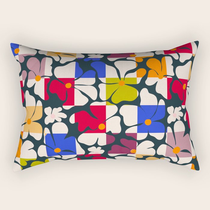 Bold Floral Geometric Art Print - Modern Retro Design in Vibrant Multicolor Rectangular Pillow Gallery Image 1