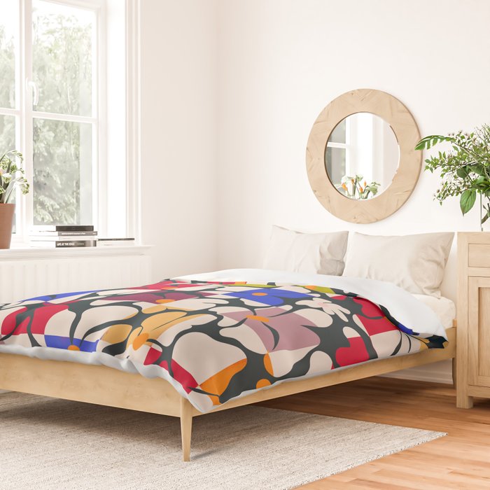 Bold Floral Geometric Art Print - Modern Retro Design in Vibrant Multicolor Duvet Cover Gallery Image 2