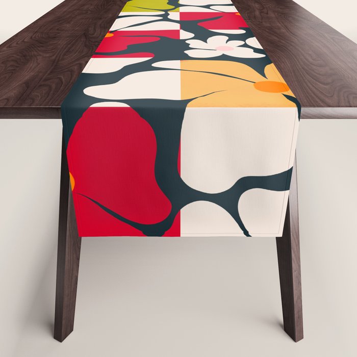 Bold Floral Geometric Art Print - Modern Retro Design in Vibrant Multicolor Table Runner Gallery Image 1