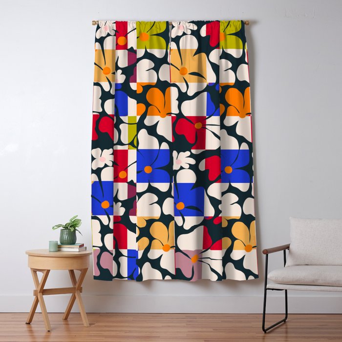 Bold Floral Geometric Art Print - Modern Retro Design in Vibrant Multicolor Window Curtain Gallery Image 1