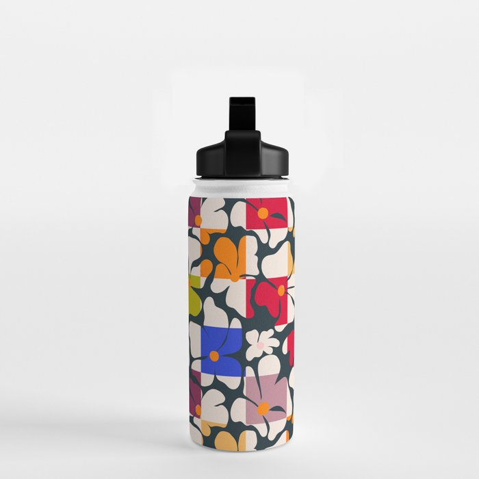 Bold Floral Geometric Art Print - Modern Retro Design in Vibrant Multicolor Water Bottle Gallery Image 2