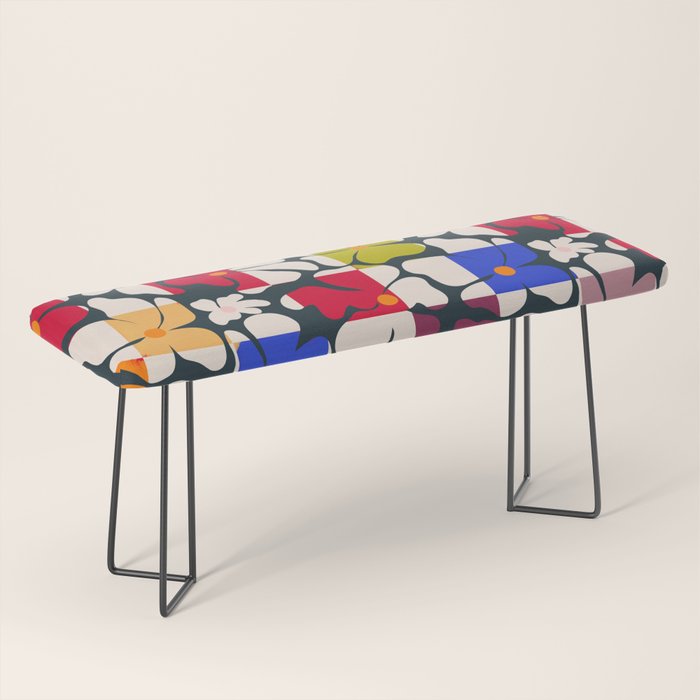 Bold Floral Geometric Art Print - Modern Retro Design in Vibrant Multicolor Bench Gallery Image 1