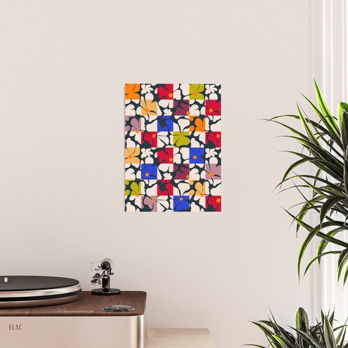 Bold Floral Geometric Art Print - Modern Retro Design in Vibrant Multicolor Poster Gallery Image 2