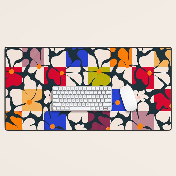 Bold Floral Geometric Art Print - Modern Retro Design in Vibrant Multicolor Desk Mat Gallery Image 1