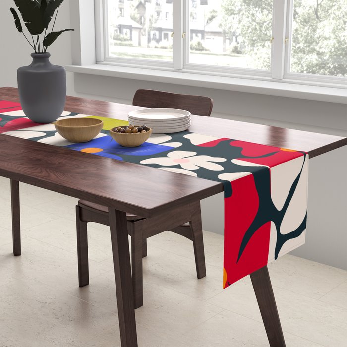 Bold Floral Geometric Art Print - Modern Retro Design in Vibrant Multicolor Table Runner Gallery Image 2
