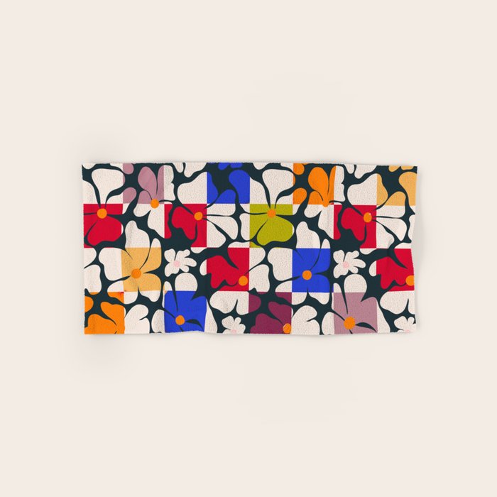 Bold Floral Geometric Art Print - Modern Retro Design in Vibrant Multicolor Bath Towel Gallery Image 1