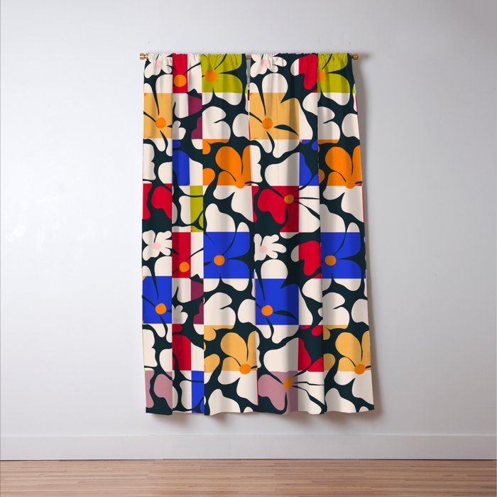 Bold Floral Geometric Art Print - Modern Retro Design in Vibrant Multicolor Window Curtain Gallery Image 3