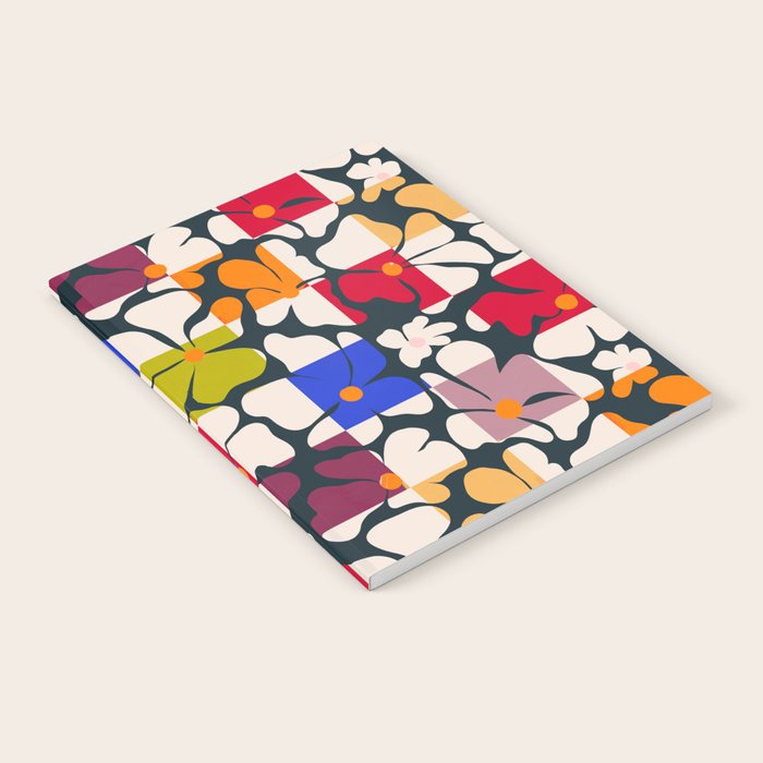 Bold Floral Geometric Art Print - Modern Retro Design in Vibrant Multicolor Notebook Gallery Image 2