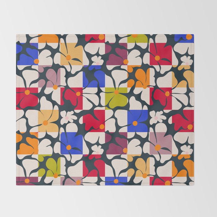 Bold Floral Geometric Art Print - Modern Retro Design in Vibrant Multicolor Throw Blanket Gallery Image 2