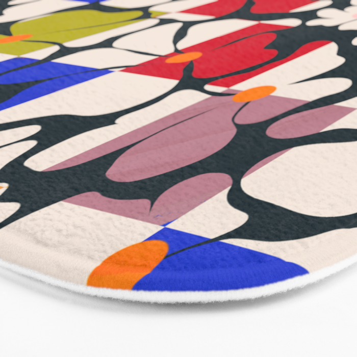 Bold Floral Geometric Art Print - Modern Retro Design in Vibrant Multicolor Bath Mat Gallery Image 3