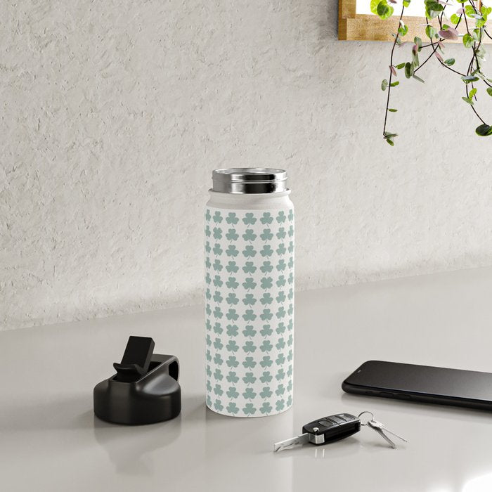 Clovers XXIX Teal Green Botanical Pattern Water Bottle Gallery Image 4