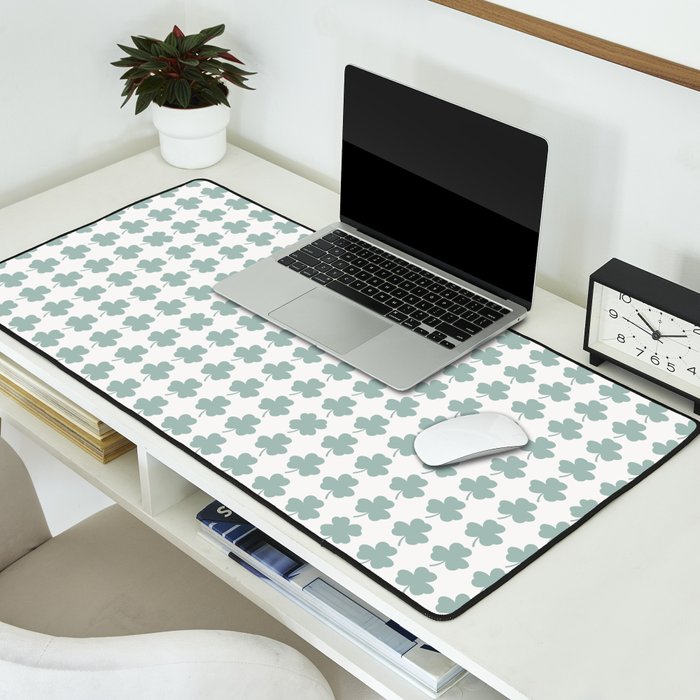 Clovers XXIX Teal Green Botanical Pattern Desk Mat Gallery Image 2