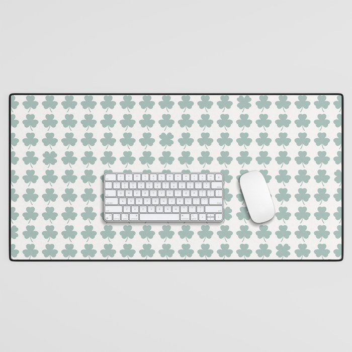 Clovers XXIX Teal Green Botanical Pattern Desk Mat Gallery Image 1