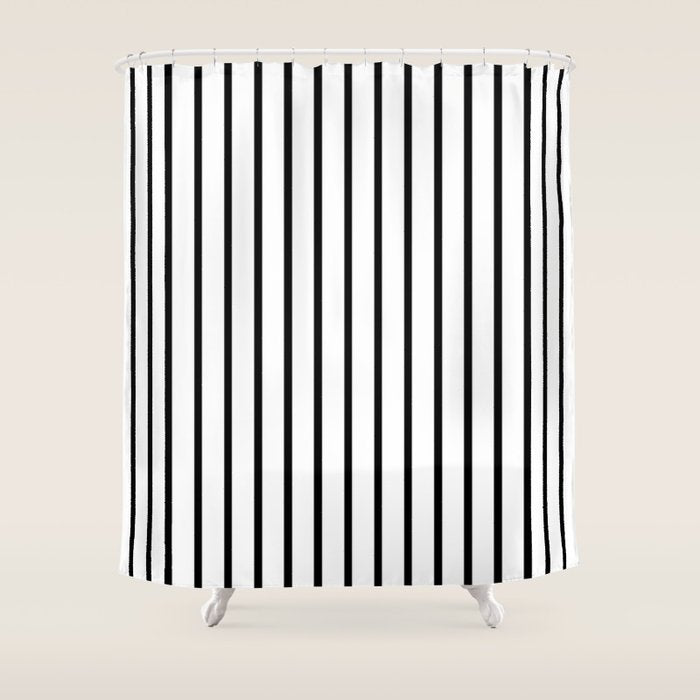 Vertical Black Stripes Pattern Shower Curtain Gallery Image 1