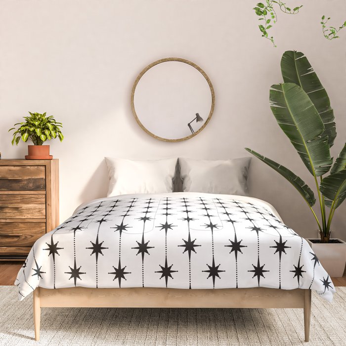 Midcentury Stars and Dots Classic Pattern in Black and White Comforter Gallery Image 3