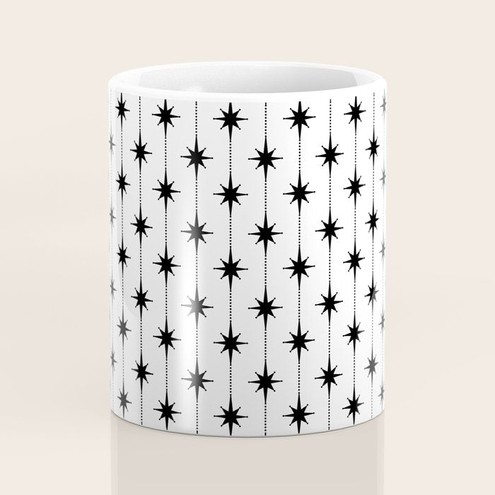 Midcentury Stars and Dots Classic Pattern in Black and White Coffee Mug Gallery Image 4