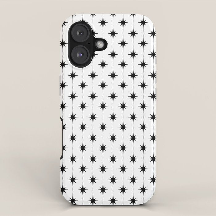 Midcentury Stars and Dots Classic Pattern in Black and White iPhone Case Gallery Image 1